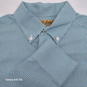 Roundtree & Yorke Gold Label Mens Non-Iron Cotton Dress Shirt Teal Check Medium